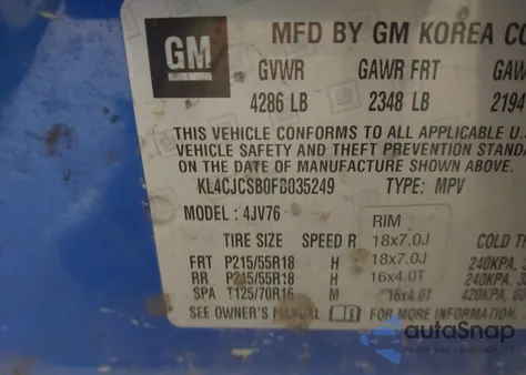 2015 Buick Encore Leather z USA, uszkodzony, nr VIN KL4CJCSB0FB035249